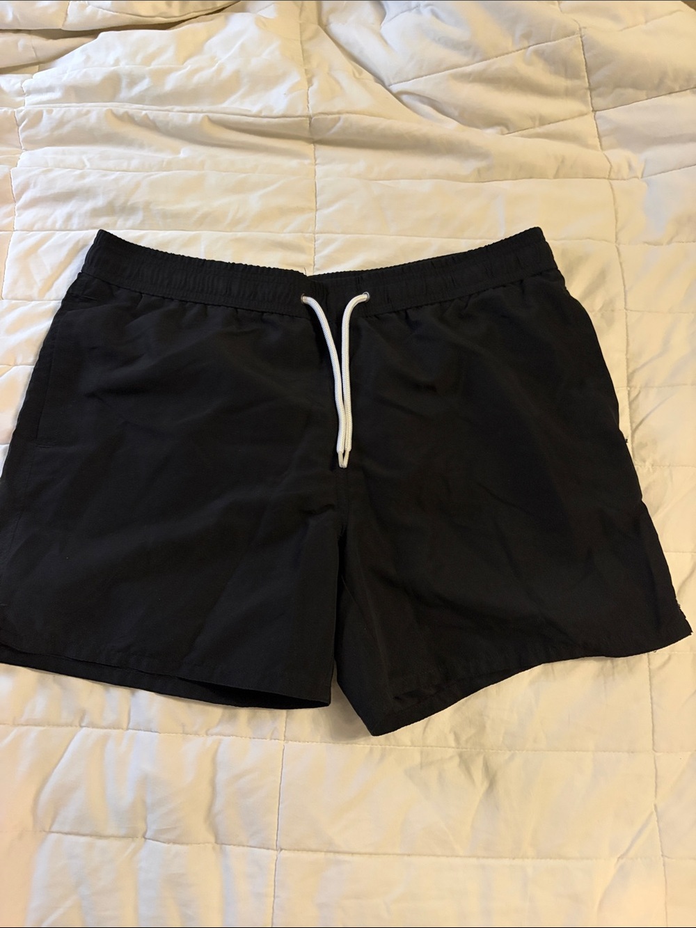 New Look Men's Black Swim Trunks with White Drawstring